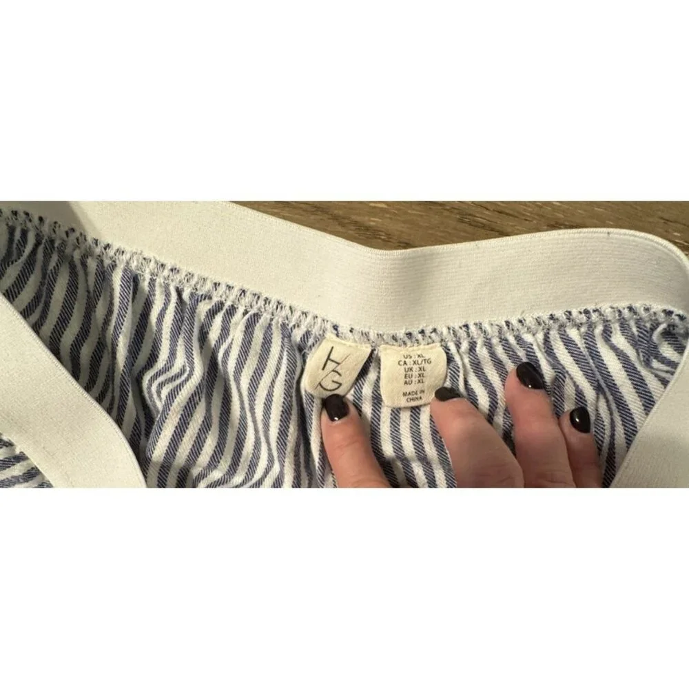 HG Striped Wide Leg Pull On Elastic Waist Blue White Railroad XL Casual Pant - Picture 7 of 10